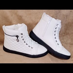 White Quilted High-Top Sneakers